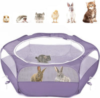 Pawaboo Small Animals Playpen, Waterproof Small Pet Cage Tent with Zippered Cover, Portable Outdoor Yard Fence with 3 Metal Rod for Chick/Kitten/Puppy/Guinea Pig/Rabbits/Hamster/Chinchillas, Purple