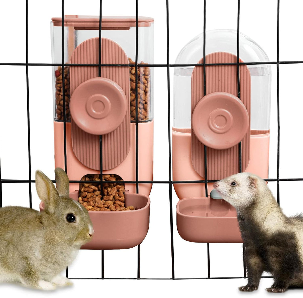 Lemtrflo Rabbit Feeder, Bunny Water Bottle Dispenser - Brown
