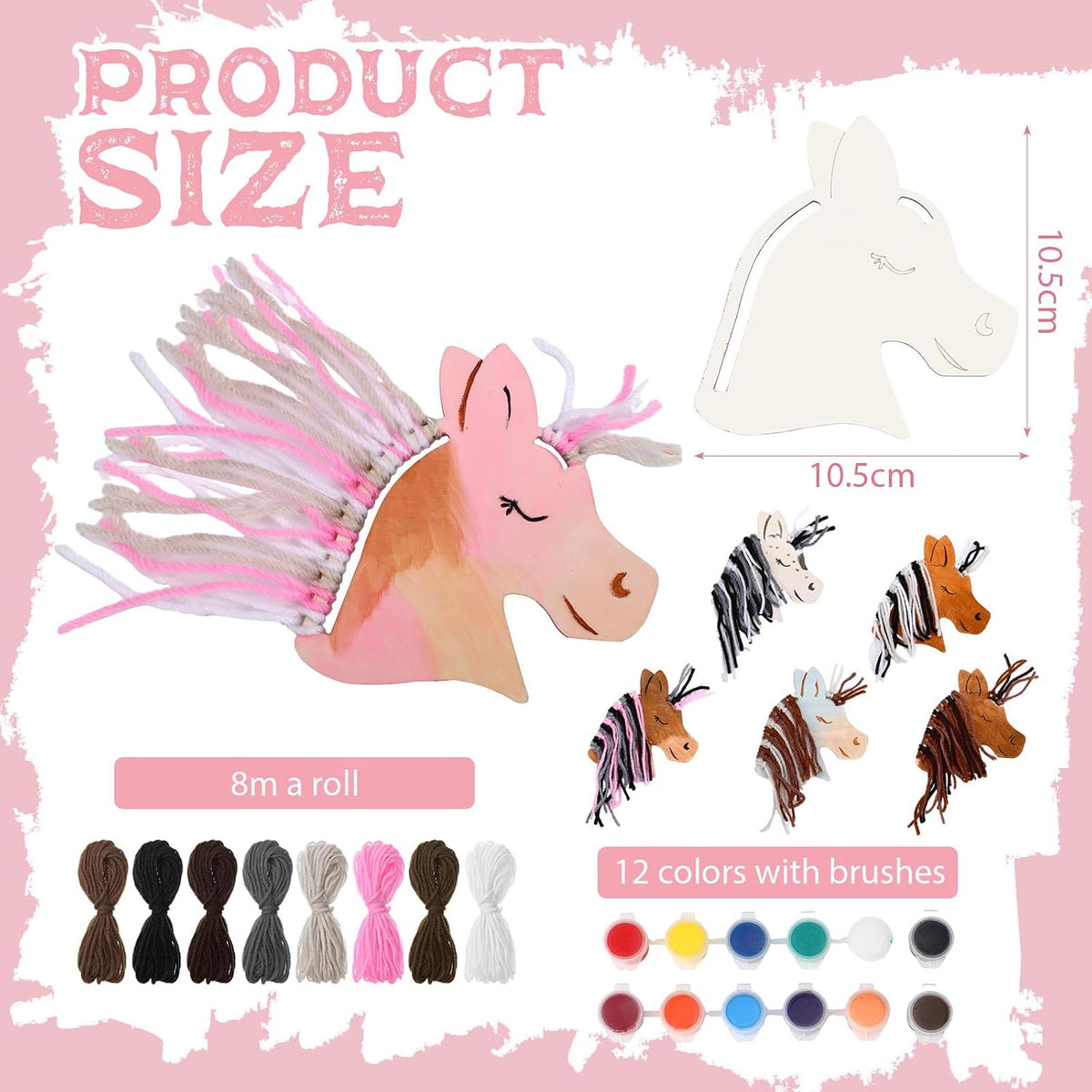 Geelin 24 unfinished wooden horse cutouts with paints, brushes and colored yarn - view 14