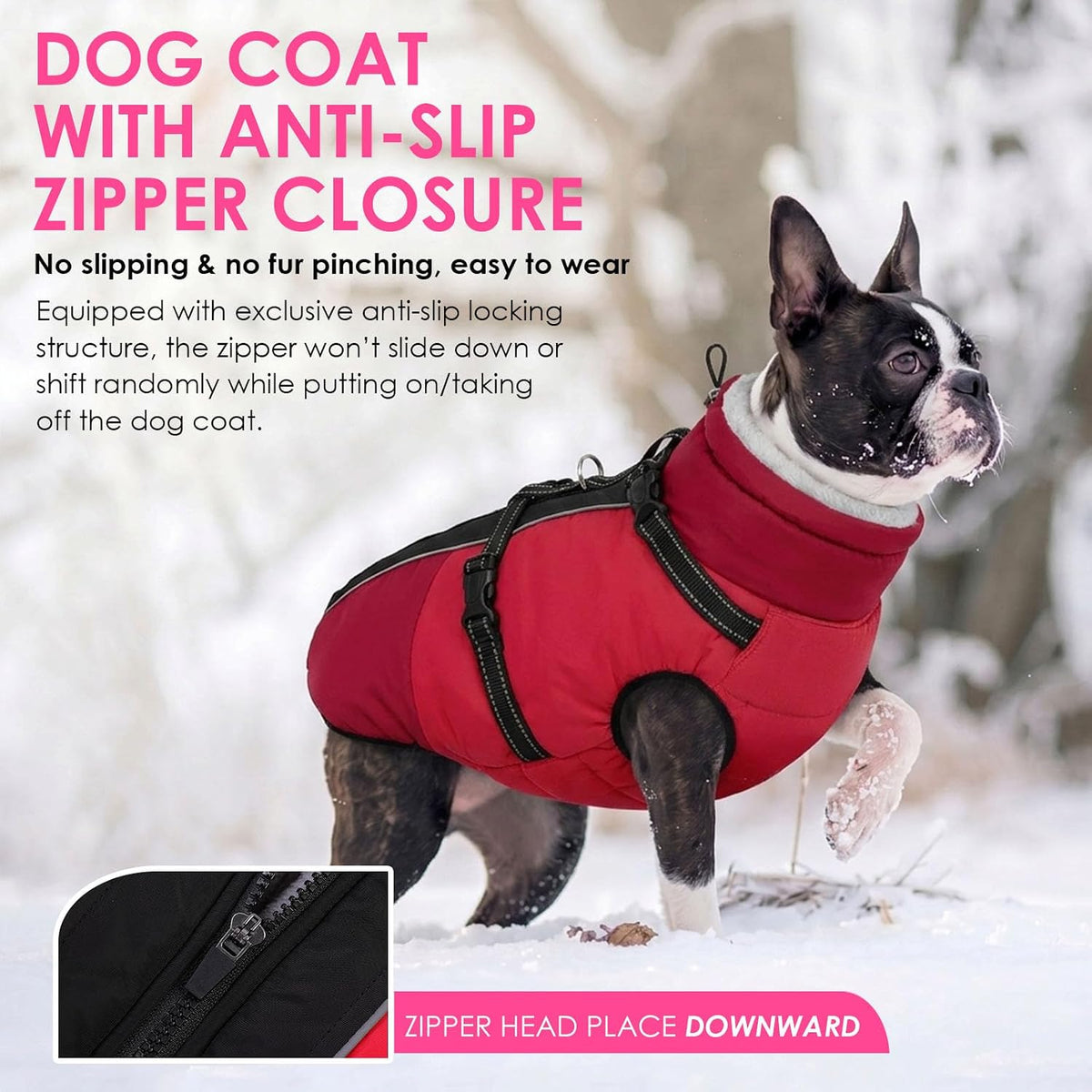 Large Dog Coat Waterproof Dog Winter Jacket with Harness TurquoiseL – Essentials for Dogs - Red / XX-Large - image 3