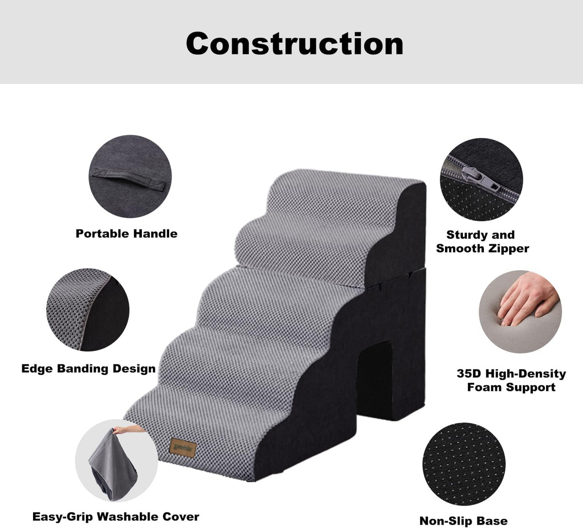 Dog Ramp for Large Dogs with Tunnel, 24" H 5 Steps for High Bed – Essentials for Dogs - 5-Steps Curved / Black Fleece - image 3