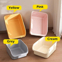 SpaceTime Large Cat Litter Box with High Sides,Cat Boxes for Indoor Cats,Cat Litter Pan for Kitty,Litter Box with Low Entry,Easy to Clean,Anti-Splashing(Cream White)