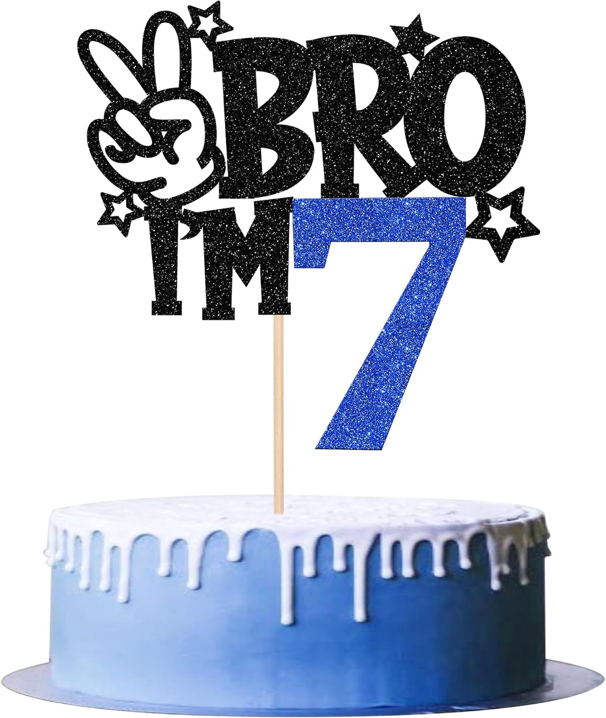 1 PCS Brother I'm 7 Cake Topper Glitter Star Happy 7th Birthday Cake - Blue 7th