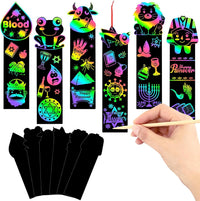 JUNEBRUSHS rainbow scratch art bookmarks with bamboo scratch sticks and colored satin ropes - view 4