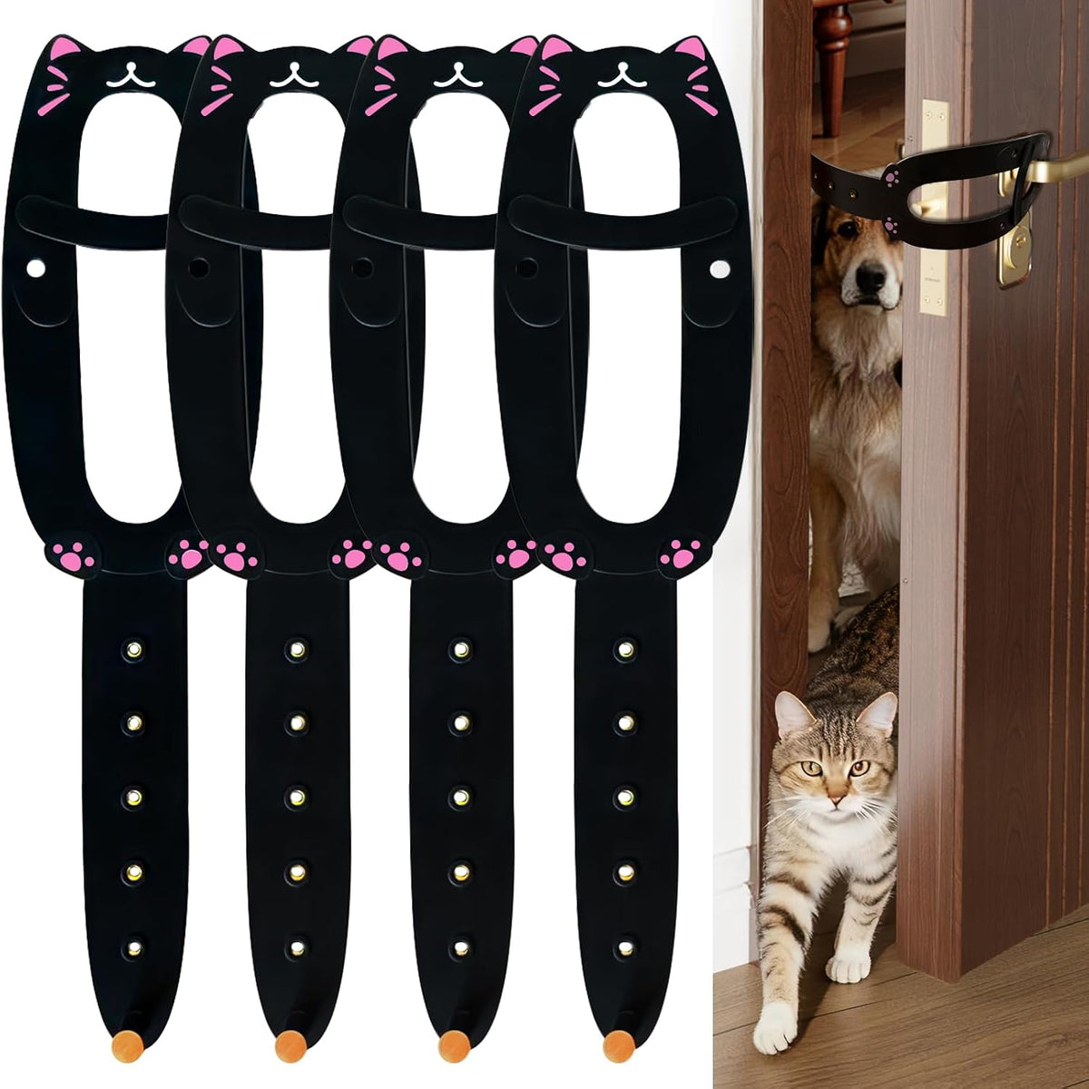 TGIOW Cat Door Latch with Stabilizer, Keep Door Open 2.5-6.5" - 4pcs-black