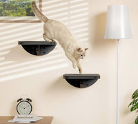 Grey Sisal-Padded Cat Wall Steps (2-Pack), Floating Wooden Cat Perch and Climbing Step Set, Wall Mounted Furniture for Jumping & Play