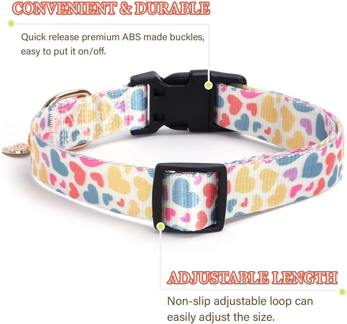 Reflective Dog Collar, Puppy Collar with Buckle Adjustable - Z-White Heart / Small :Width 5/8",Neck 10-14" - image 2