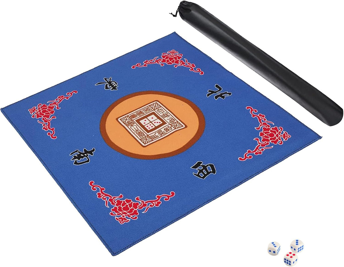 Mahjong Mat with 3 Dice & Carrying Bag - Blue