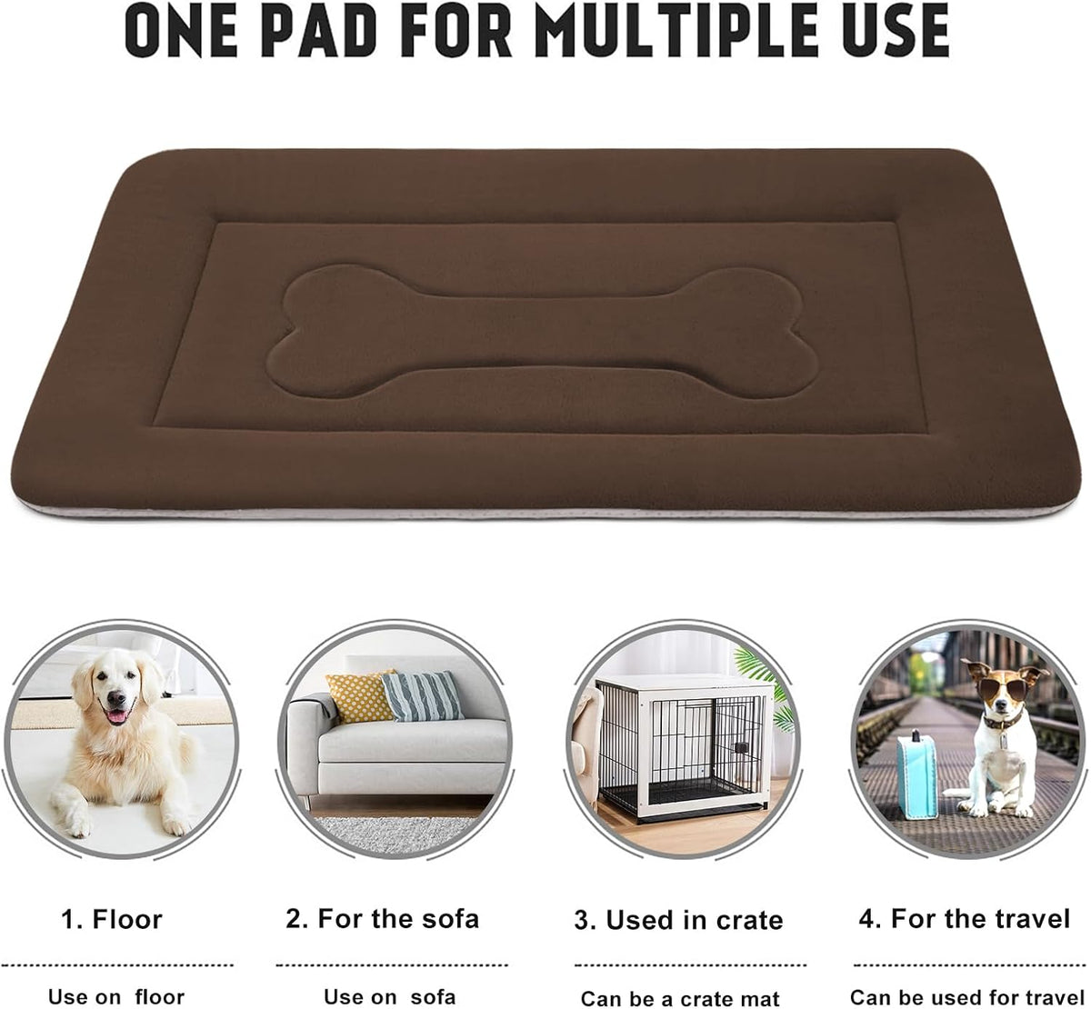 Large Dog Bed Soft Dog Crate Pad Mat 42 in Non-Slip Bottom Washable - 48.0"L x 30.0"W x 1.2"Th / Dark Brown - image 4