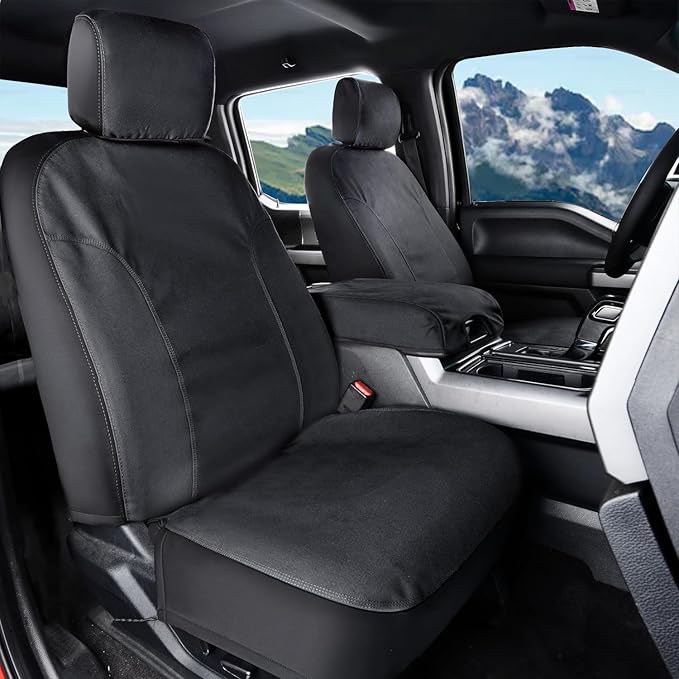 Coverado Front Seat Covers, Waterproof Canvas Seat Protector for Car Seat Cushions for Kids & Dogs, Compatible with 2015-2025 Ford F150 & 2017-2025 Ford F250 F350 F450(Black, 2PCS)