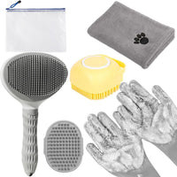 Bath Grooming Kit for Pets, Hair Brush Set with Towel - 6-Bath-Grey