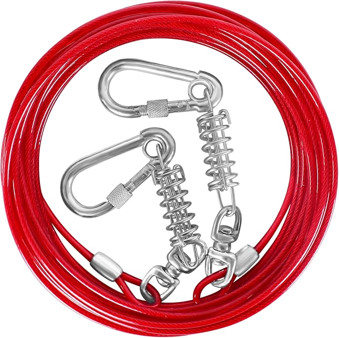Dog Tie Out Cable - 10/15/20/25/30FT Heavy Duty for Large Dogs Up to 250LBS - Rosy Pink/Blue/Purple/Silver/Red/Green/Yellow