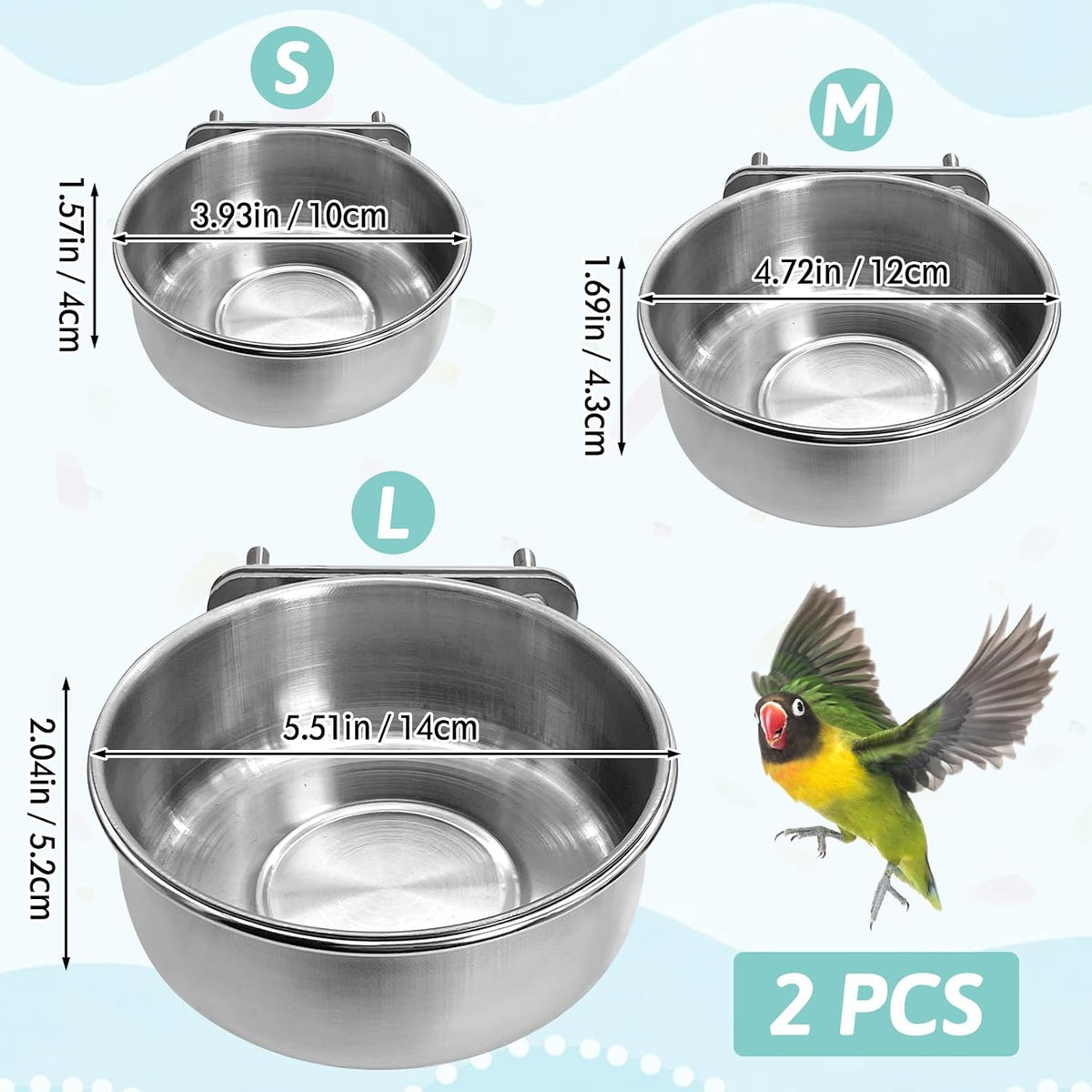 PINVNBY Parrot Feeding Cups Birds Food Dish Stainless Steel Parrot - Double screw / M - image 2