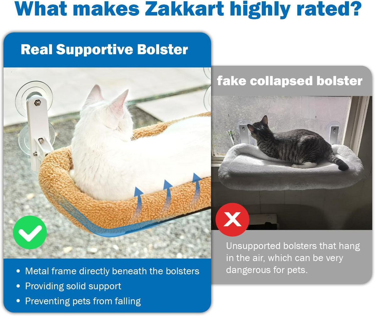 Zakkart Foldable Cat Hammock for Window – Essentials for Cats - Brown Bolster Bed / Medium - image 2