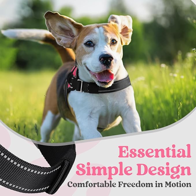 rabbitgoo Dog Harness for Large, Easy On Pet Vest with One Buckle, No Pull Adjustable Service Harness with D-Ring & Handle, Reflective for Safety Walking, Training, Pink, L