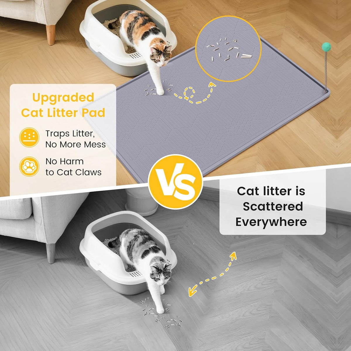Silicone Cat Litter Mat with Toy, Waterproof - Grey - image 2
