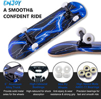 Skateboard,31 x 8 Inch Complete Skateboard, 8-Layer Maple Wood Deck Double Kick Standard - Blue - image 2