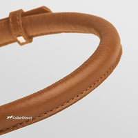CollarDirect Rolled Leather Dog Collar, Soft Padded Round Puppy Collar, Handmade Genuine Leather Collar Dog Small Large Cat Collars 13 Colors (11-14 Inch, Cinnamon Textured)