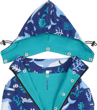 HDE Premium 2-Layer Zip Dog Raincoat Poncho w/Leash Hole & Hood - Large / Sharks - image 3