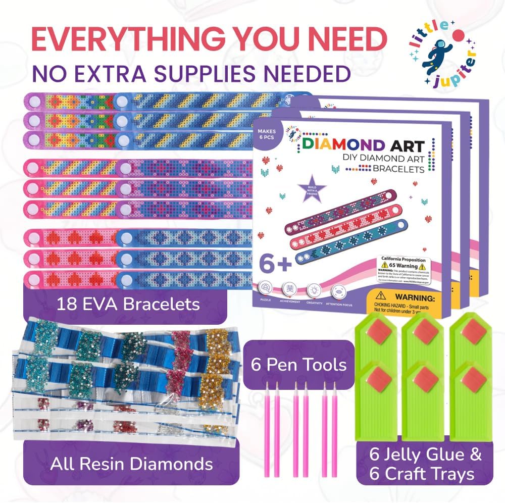 Little Jupiter diamond art bracelet kit with 6 EVA foam snap bracelets, resin gems and pen tools - view 7