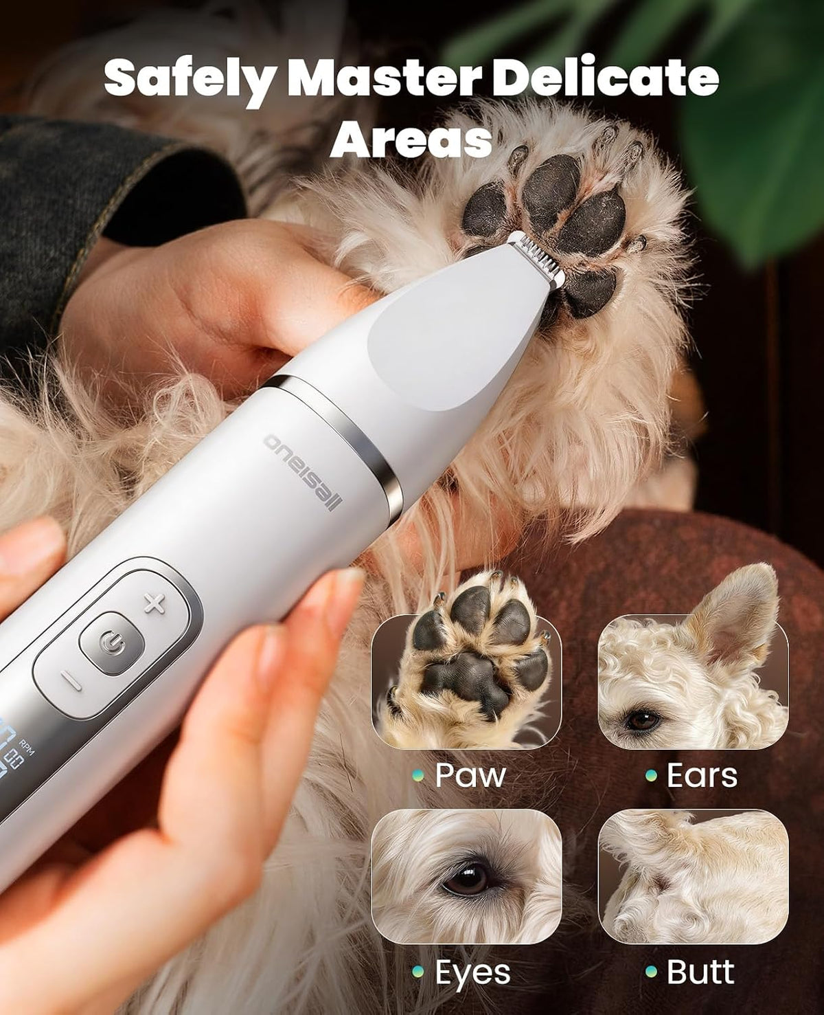 oneisall 4 in 1 Dog Grooming Kit with LCD Display – Essentials for Dogs - White - image 2