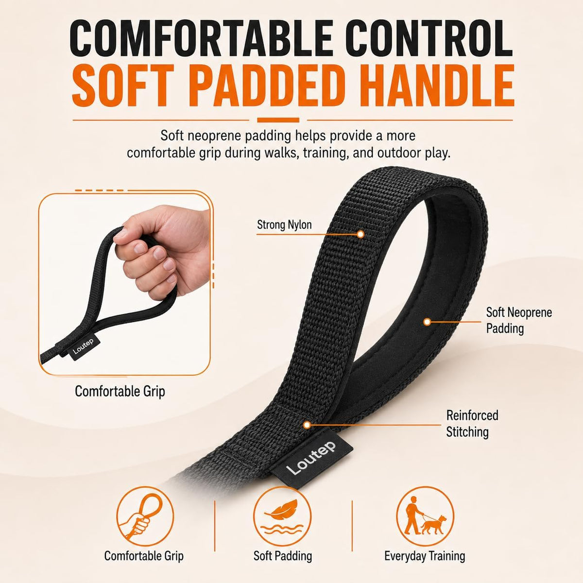 Long Line Dog Training Leash with Padded Handle - 15ft / Black - image 3