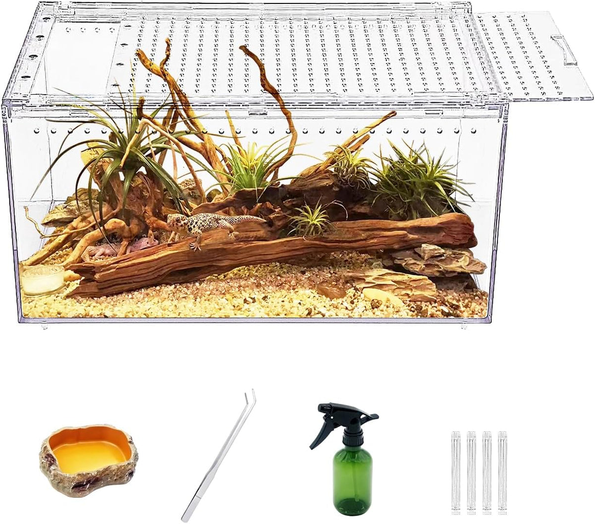 【No Assembly】 Reptile Tank Enclosure with Magnetic Button.16" * 10" * - 12" * 8" * 6"