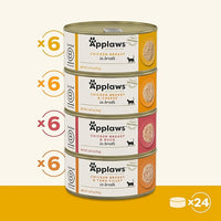 Applaws Natural Wet Canned Cat Food, Made with Limited and Natural Ingredients, Real Protein with No Artificial Additives, Chicken Selection Variety Pack in Broth (24 x 2.47oz Cans)