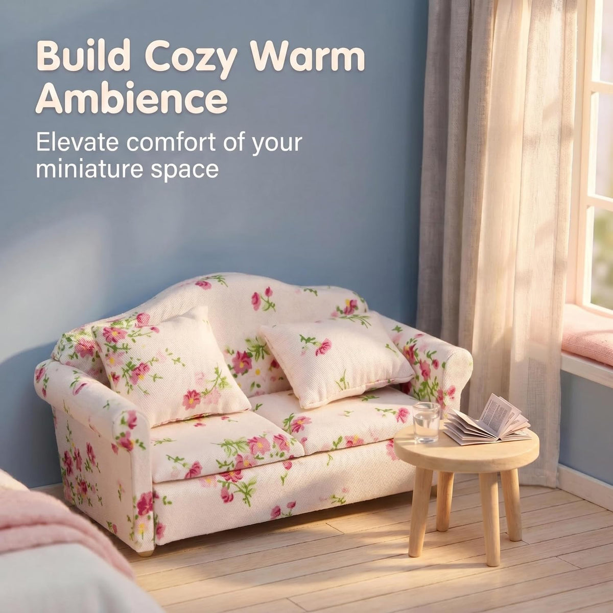 Cutemini white 1/12 scale dollhouse loveseat couch with pillows - view 30