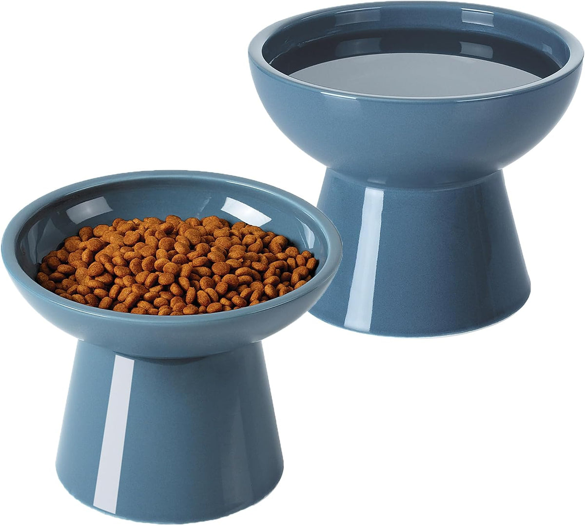 Elevated Cat Food and Water Bowls Set - 2 Pack (Food & Water Bowls) / Deep Blue