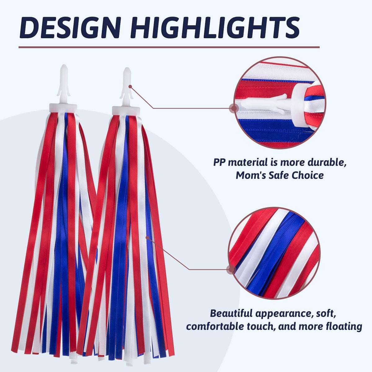 Bike Streamers Bike Tassels for Kids 1 Pair - Red White and Blue - image 3