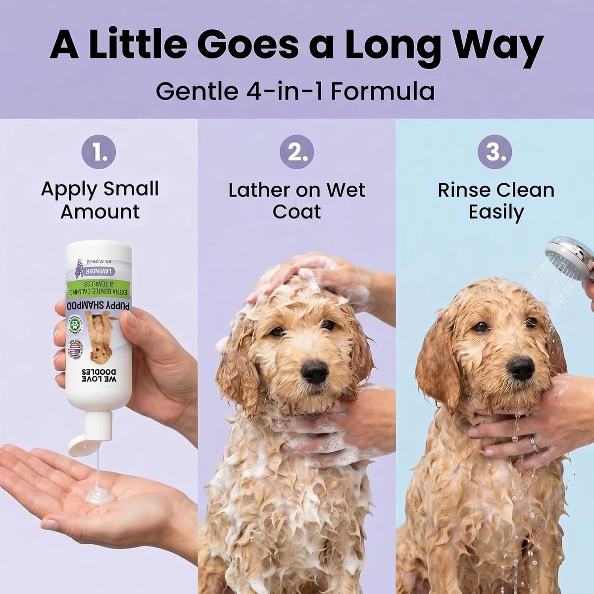 Puppy Shampoo & Conditioner, Tearless Hypoallergenic Wash - Lavender - image 4