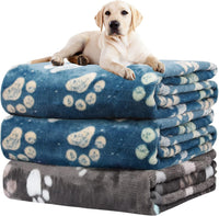 Rezutan Blanket for Large Dogs & Cats Soft Reversible Cute Paw 40"x31" – Essentials for Dogs - Blue 2pack+ Gray 1pack / Large,41x31inch