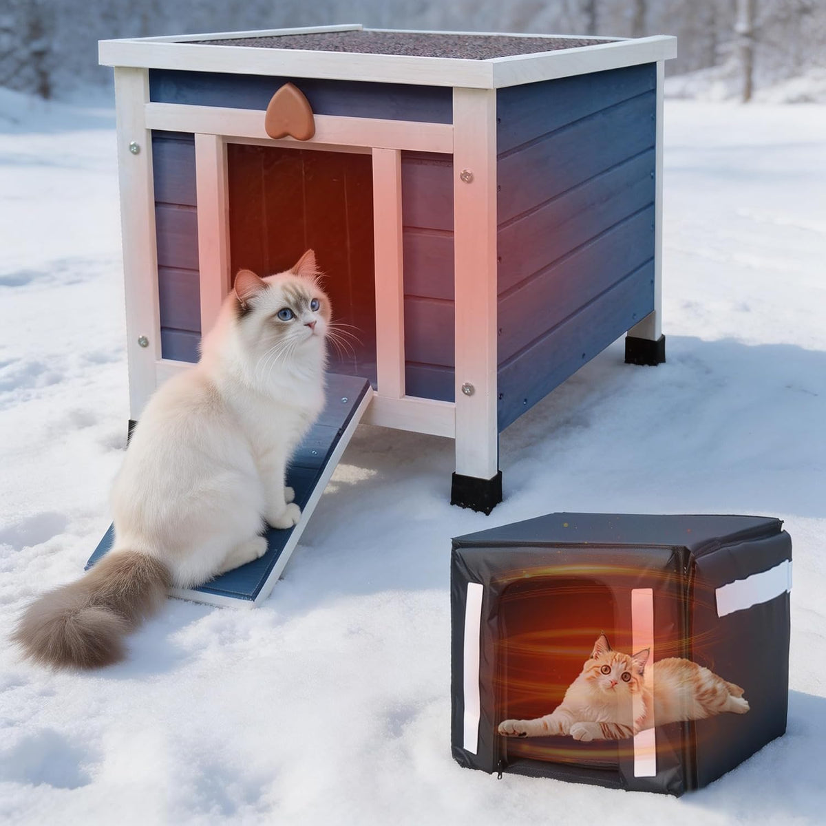 Cat House for Outdoor Cats - Blue(with Liner)