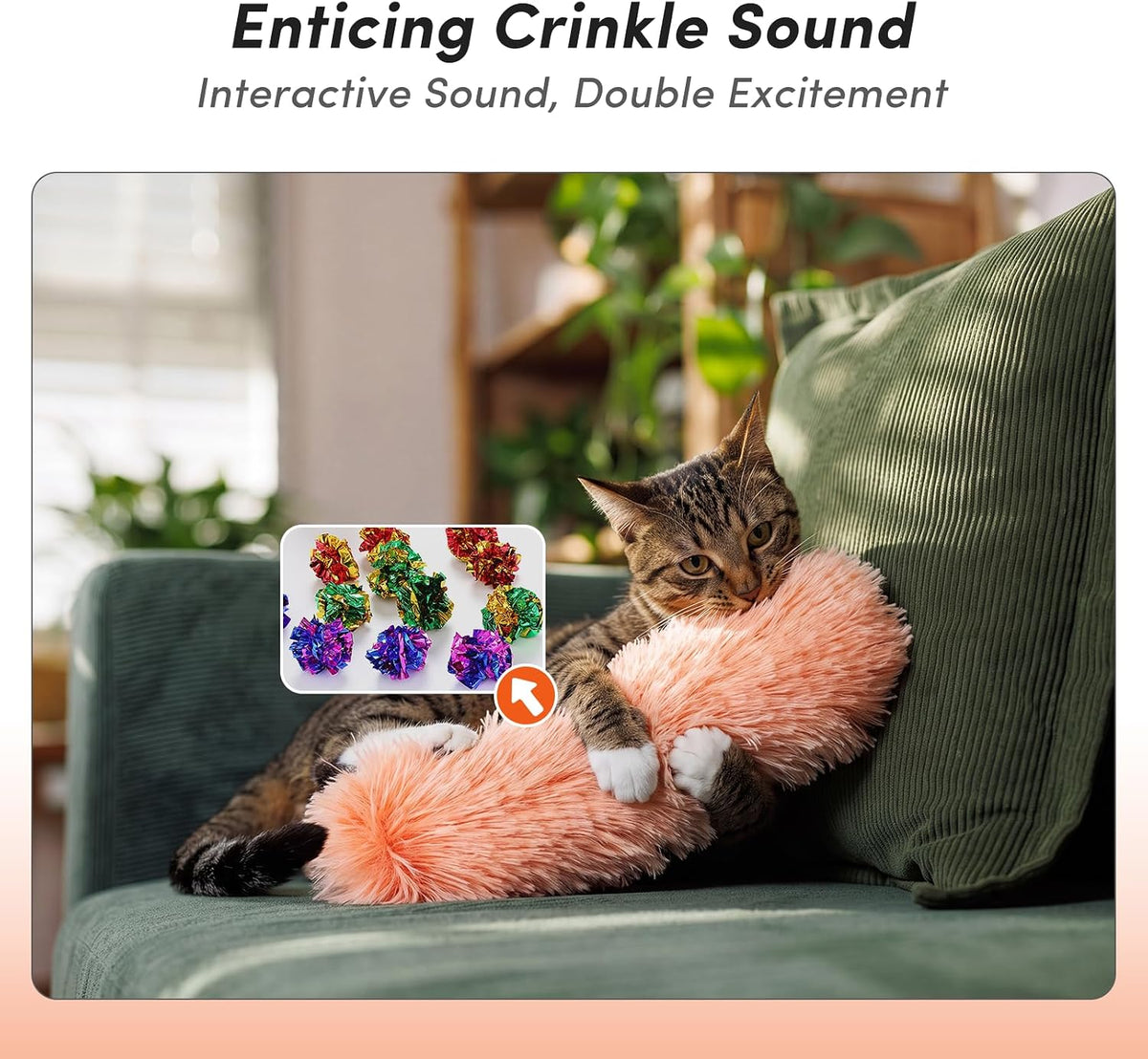 Catnip Cat Toys 4 Pack, Soft Cat Pillow Kicker Toys with Crinkle Sound, Interactive Cat Plush Toys - Orange Green Blue Pink - image 4
