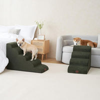 EHEYCIGA Curved Dog Stairs Ramp for High Beds 22.6" H, 5-Step Dog Steps for Small Dogs and Cats, Pet Stairs for High Bed Climbing, Non-Slip Balanced Pet Step Indoor, Olive Green