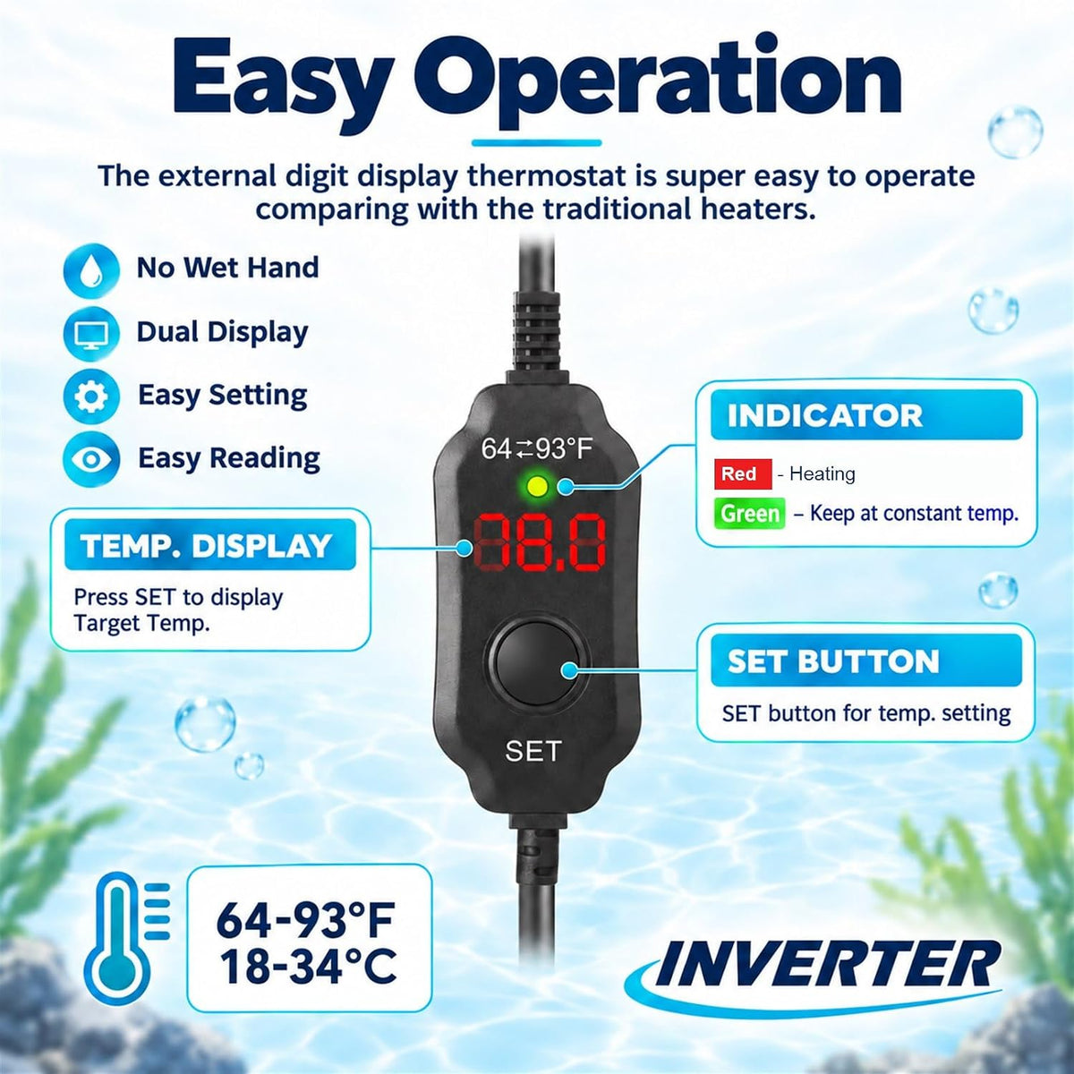 AquaMiracle Aquarium Heater Dry-Run Auto Power-Off & Overheat - For 3-5 Gal Aquariums - image 4