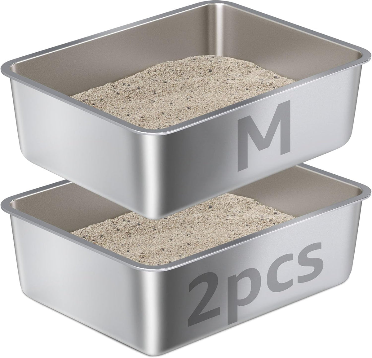 Stainless Steel Litter Box - M-6"H-2PCS