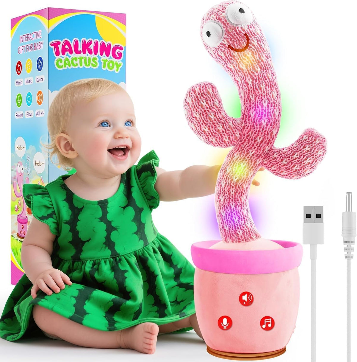 Rechargeable Dancing Talking Cactus Toy - Pink