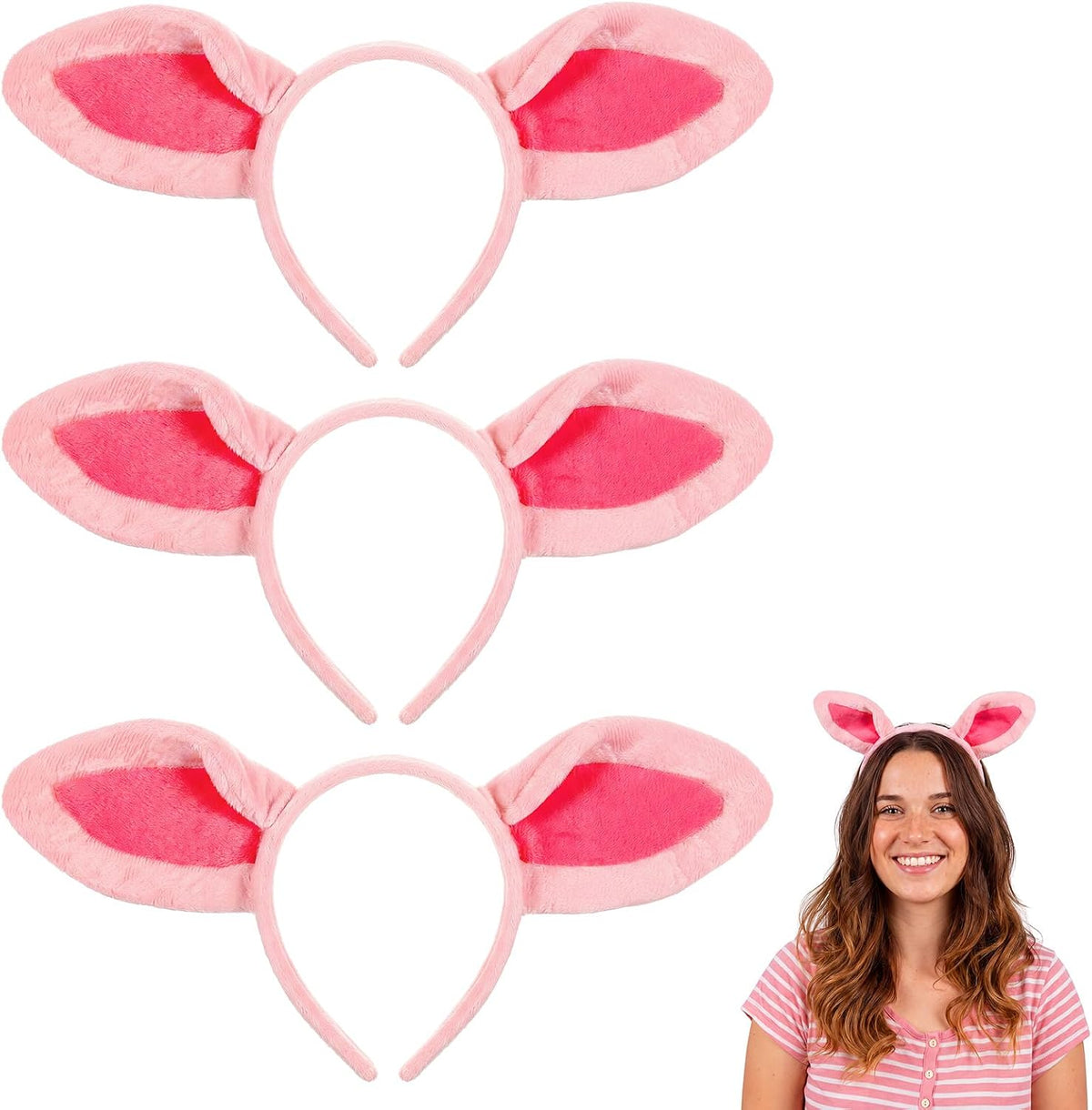 WILLBOND 3-pack plush cow ears headbands with horns for costumes - view 3