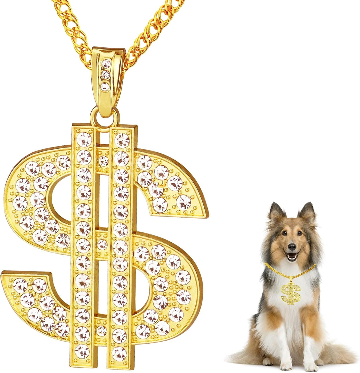 FUNKA Gold Chain Dog Collar Adjustable Cuban Link Dog Necklace