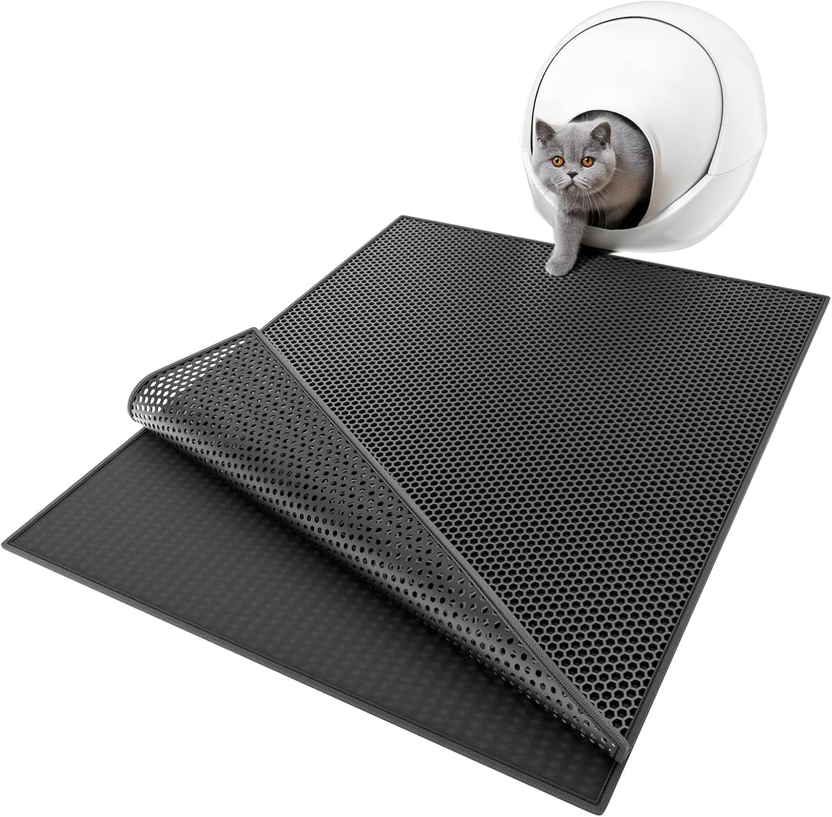 ESTHELLO Cat Litter Mat Honeycomb Double Layer Design 24’’ x 15’’ Gray – Daily Care for Cats - Black / 36x30 Inch