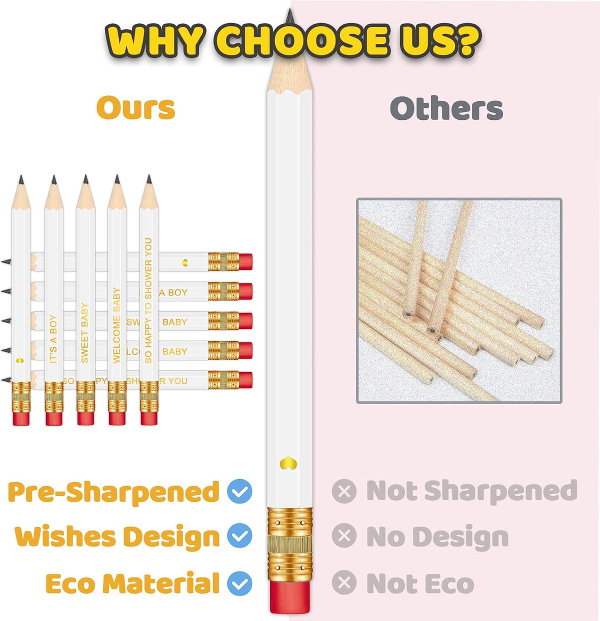Baby Shower Pencils for Party Games, Neutral - White - It's a Boy - image 2