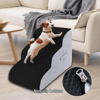 High Density Foam Dog Stairs Steps, Non-Slip Extra Wide Deep Pet Steps for Beds Or Couches, for Injured or Older Pets Dogs and Cats with Joint Pain (3-Tiers (Black))