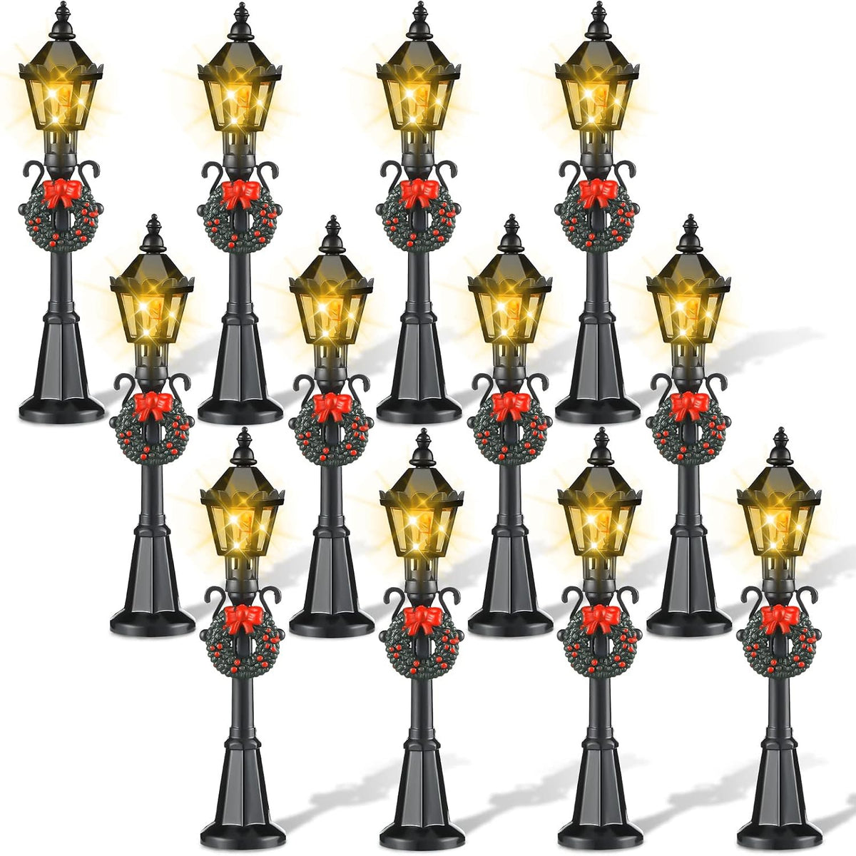Mudder 12 Pcs Christmas Miniature Village Lamp Post Light - Stylish / 12
