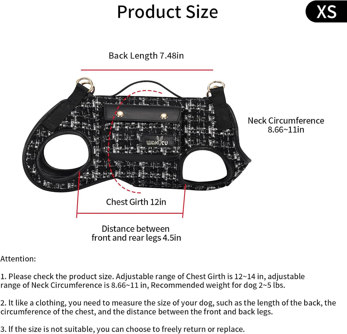 Wakytu Dog Lift Harness Dog Carrier Sling for Small Dogs & Cats - X-Small(2-5 LBS) / 2.0 Black - image 4