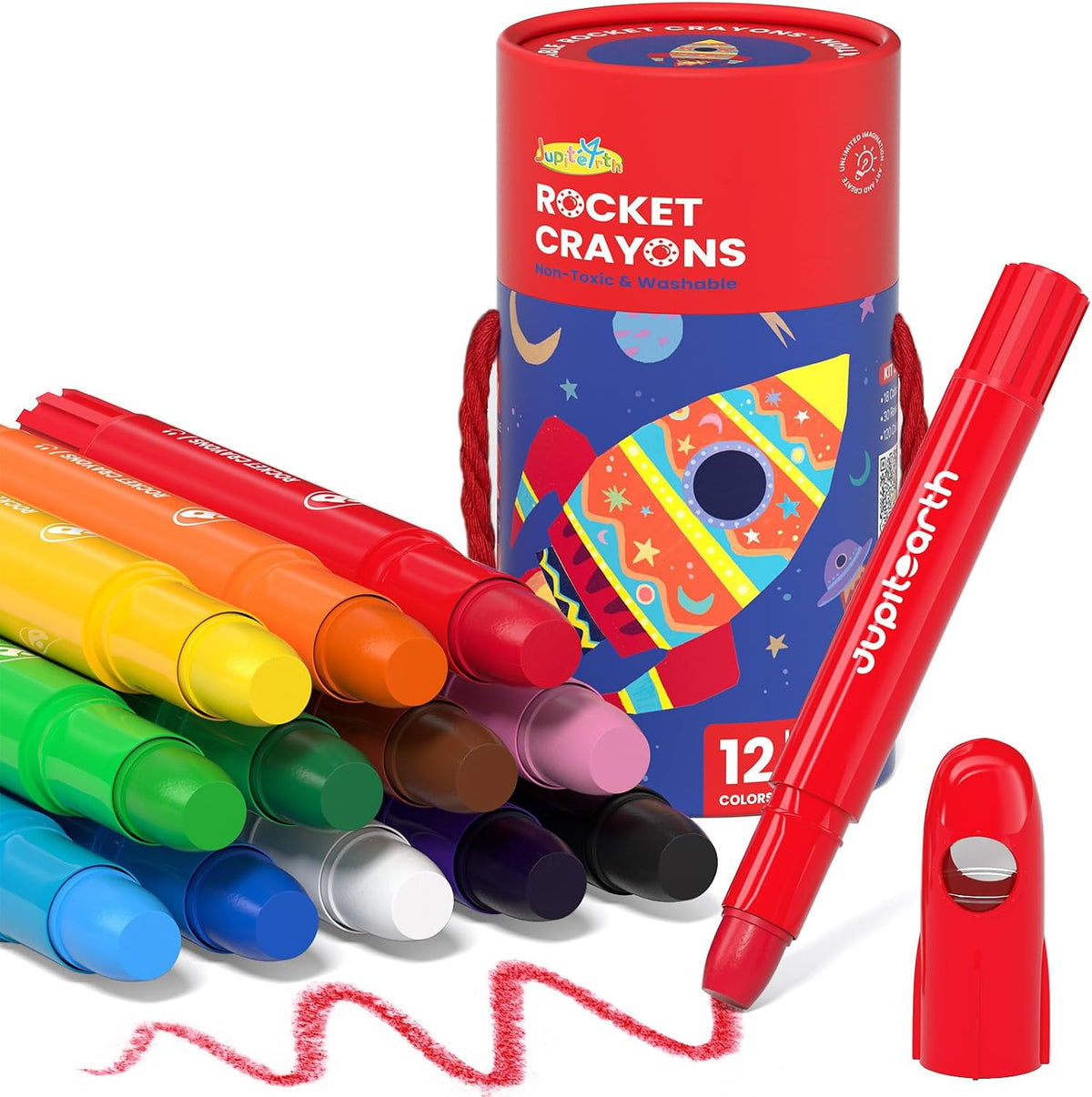 JUPITEARTH 12 Colors Twist Crayons for Toddlers 1-3, Non-Toxic - 12 Colors