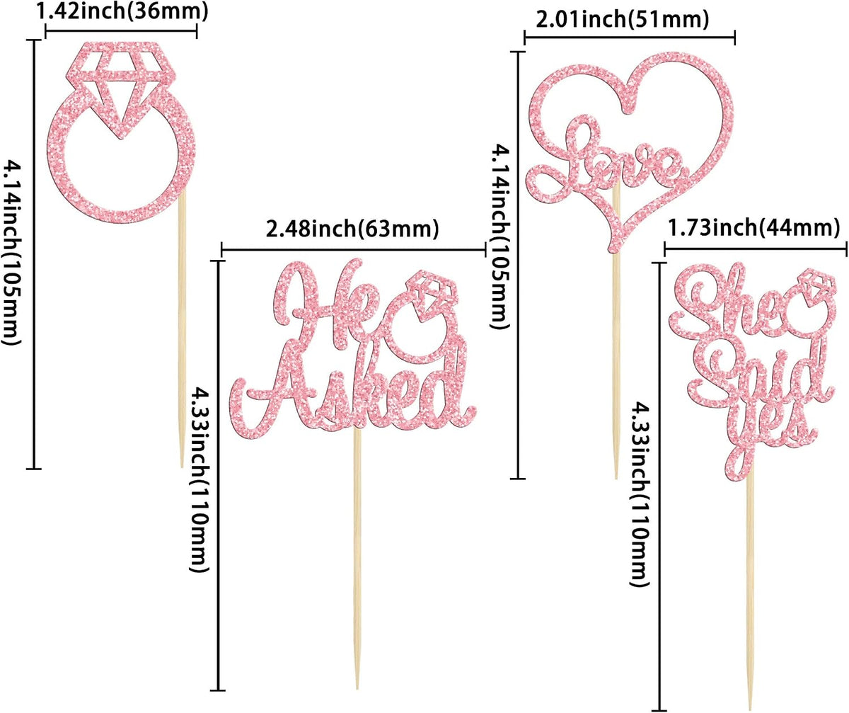 Gyufise He Asked She Said Yes Cupcake Toppers Gold Glitter Diamond - Pink - image 2