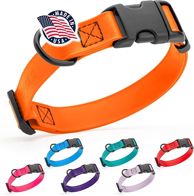 Dogline Biothane Waterproof Dog Collar with Quick Release Buckle Strong Coated Nylon Webbing with Odor- Proof for Easy Care Easy to Clean Fits Small Medium or Large Dogs, Orange 3/4" W 12-19" L