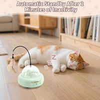 Automatic Cat Toys with Feathers, Interactive Cat Toy for Indoor Exercise, Rechargeable Teasing Toys for Indoor Cats, USB Powered, Smart Standby&Obstacle Avoidance(Green)